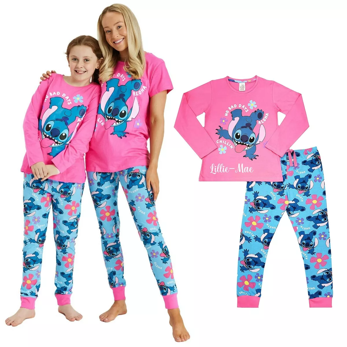 Girls Ladies Disney Personalised Lilo & Stitch Family Matching PJs Mothers  Day