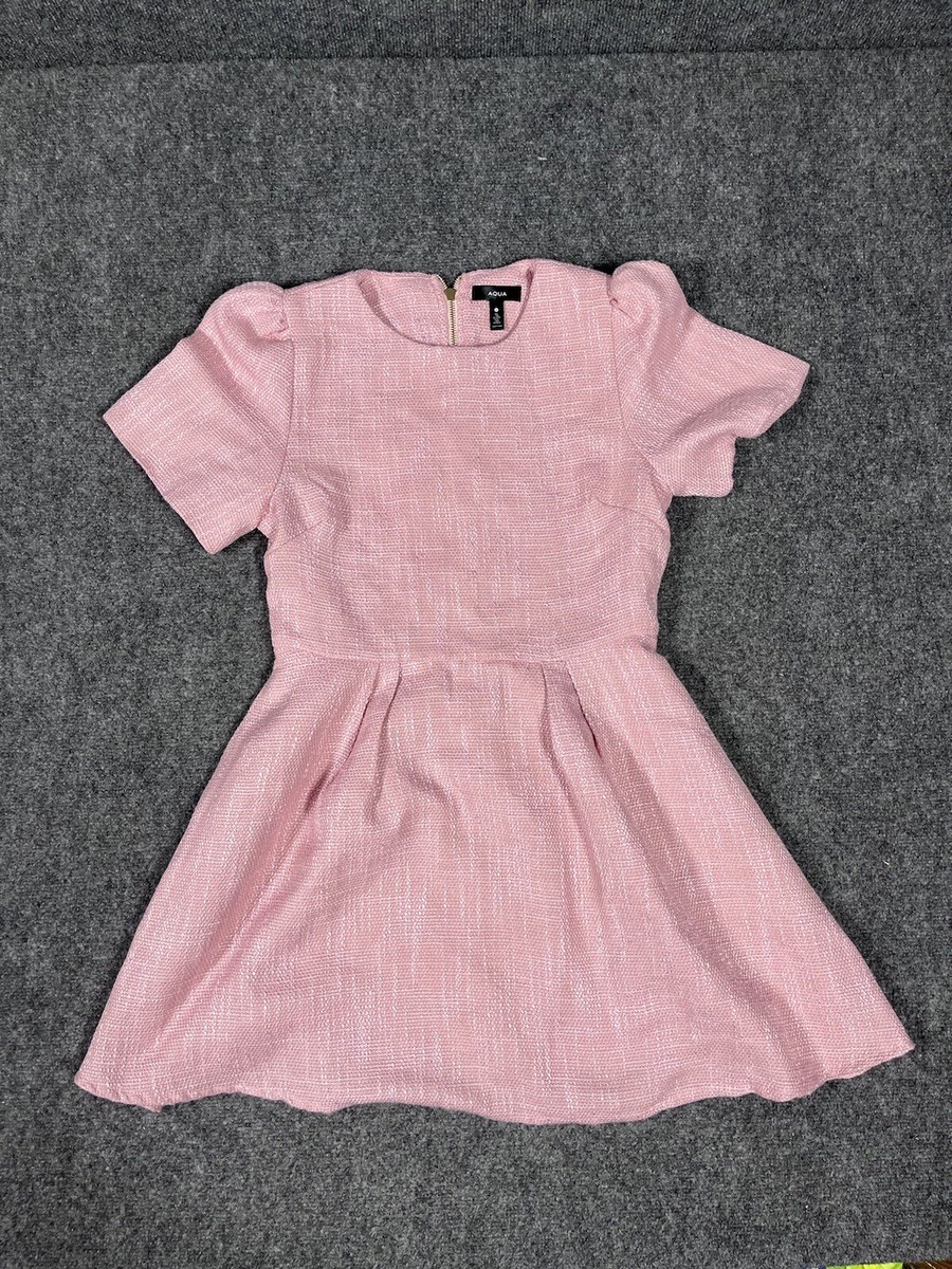 pink boucle mini dress PrettyLittleThing Women's Boucle Square Halter Button Mini Dress in Baby Pink