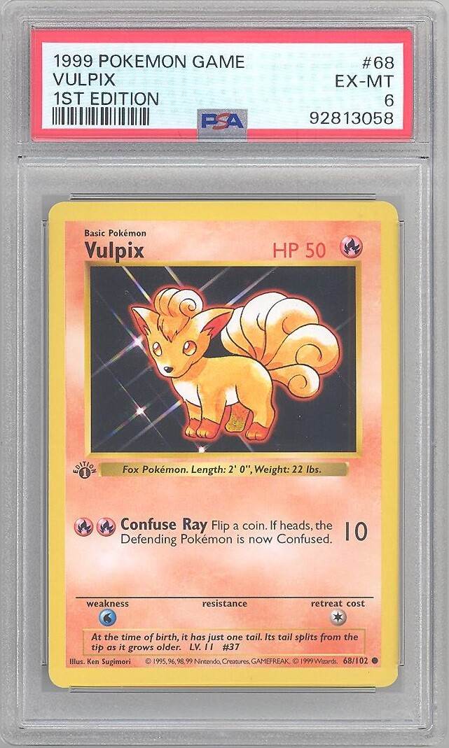PSA 6 - Pokemon Card - Base 68/102 - VULPIX (common) *1st Edition