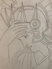 Very Beautiful Large Drawing Lead Ink Helmet Soldier Italy 19th Portrait 1850