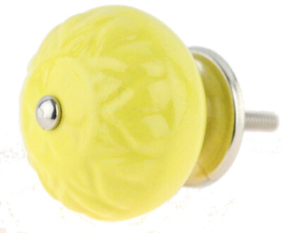 (5 Pack) 1-5/8 inch Ceramic Knob Yellow with Leaf Imprints
