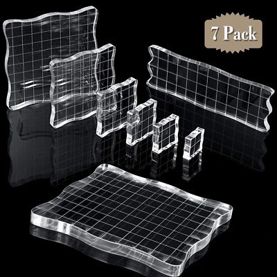 7 Pieces Acrylic Stamp Blocks Set Clear Stamping Blocks Tools for Kids with Grid
