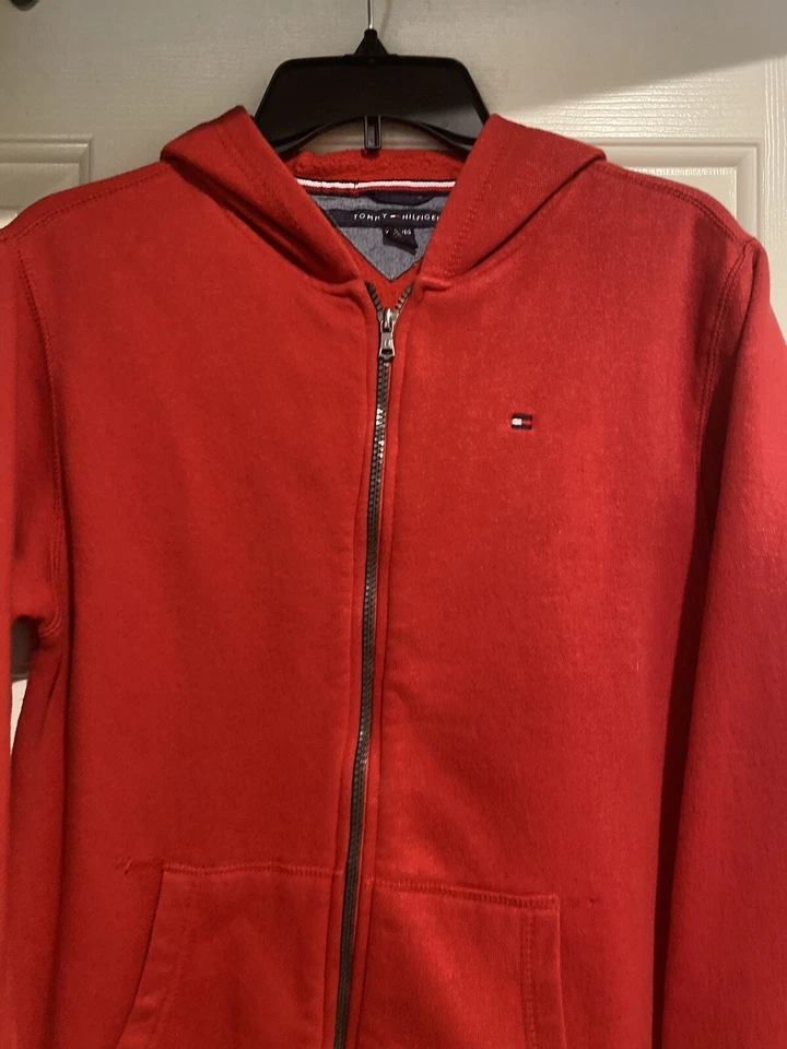 Moletom com capuz Tommy Hilfiger masculino unissex XL 20 vermelho zíper completo B91 - Imagem 2 de 4