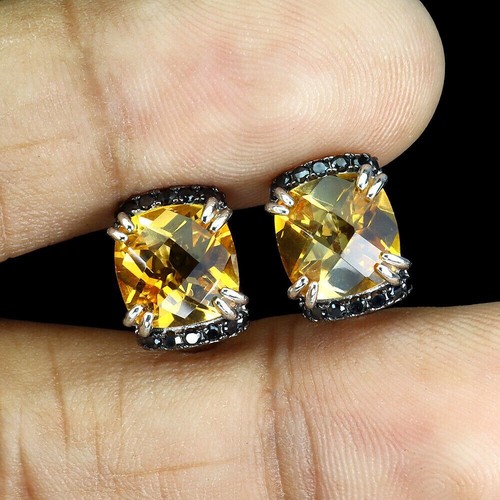 Sterling Silver Earrings Citrine Spinel Genuine Natural Mined Gems Stud Design - Picture 10 of 24