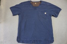Carhartt Scrub Top Men Medium Blue One Pockets V-Neck Short Sleeve Pullover
