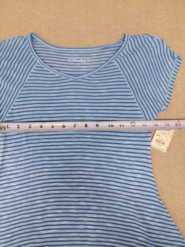 NWT~$20~MUDD Girls Blue Striped Shark-Bite Tee Shirt Top Size L 12 Stretch - Picture 5 of 5