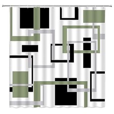 Geometric Shower Curtain 70"W x 70"L Pack of 1 Sage Green Gray Black White