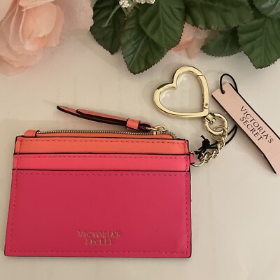 VICTORIA'S SECRET HEART RED LIPS CREDIT CARD CASE KEYCHAIN WALLET