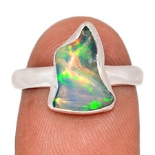 Natural Ethiopian Opal Polish Rough 925 Silver Ring Jewelry s.6.5 CR72557