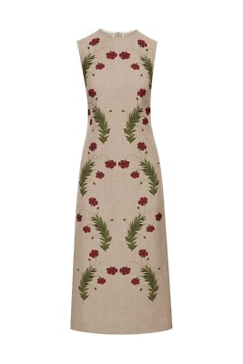 AUTH Oscar de la Renta Marbled Carnation Print Sleeveless Midi Dress Size 2 US