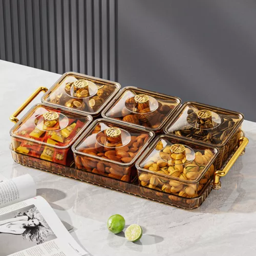 Home Food Storage Tray Dried Fruit Snack Serving Plate Candy Nuts Dish With Lid - Picture 33 of 35