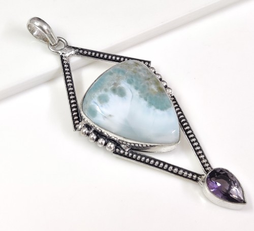 Natural Pear Larimar Gemstone Pendant Jewelry For Friend Gift - Picture 3 of 7
