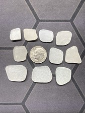  10 Natural Beach Seaglass Surf Tumbled White Frosted / Clear Squares Shape