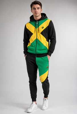 Mens Jamaica Tracksuit 2 Piece Set Urban Hoodie & Joggers Zip Pants Casual Gym