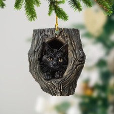 Personalized Black Cat Christmas Holiday Ornament, Love Cat Hanging Ornament