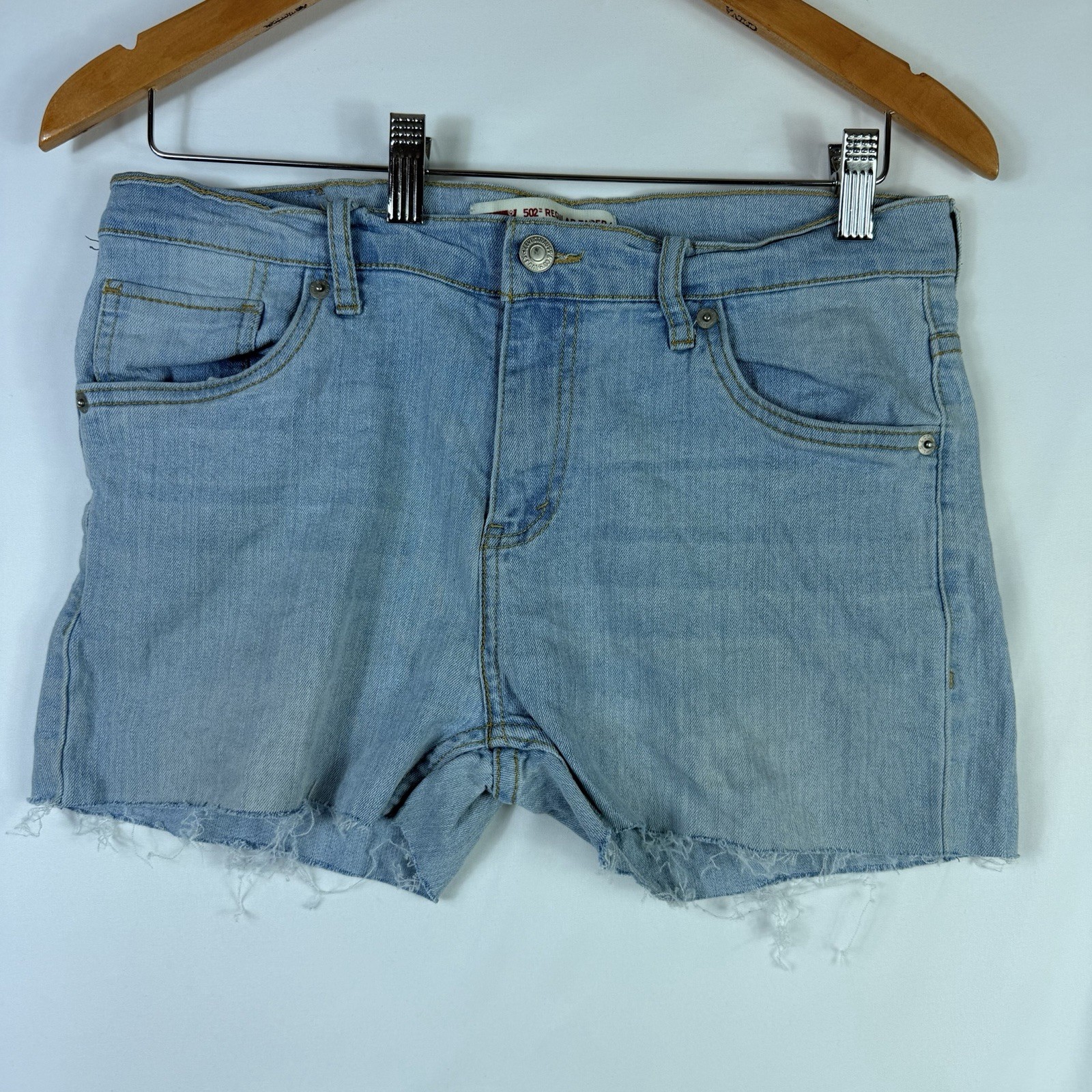 Levi's Cut Off Denim Shorts Mid Length Distressed Mid Rise Womens Blue Size 29