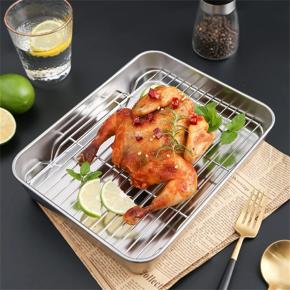 Stainless Steel Baking Pan Tray with Removable Cooling Rack and Lid for Storage