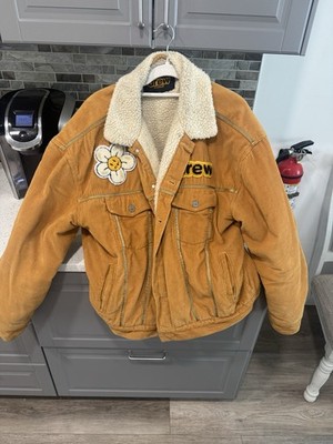 Drew House XL Tan Trucker Jacket Sherpa Lined Flower Smiley Patch Button