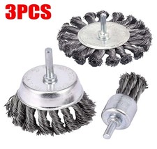 3x Rotary Steel Wire Brush Drill Attachment Cup Wheel Set Tool Rust Removal set