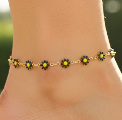 Charming Floral Daisy Anklet 18K Gold Plated Brass Minimalist Chain Anklet