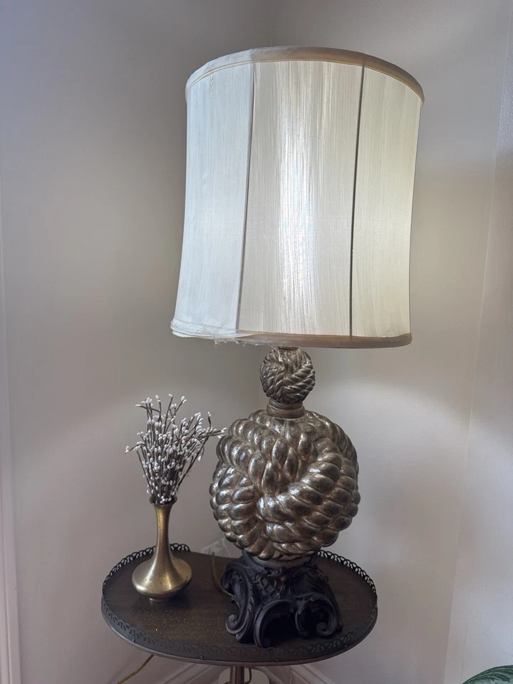 Vintage Rope Knot Table Lamp – 35” Tall Bronze Gold Statement Lamp - Image 2 of 4