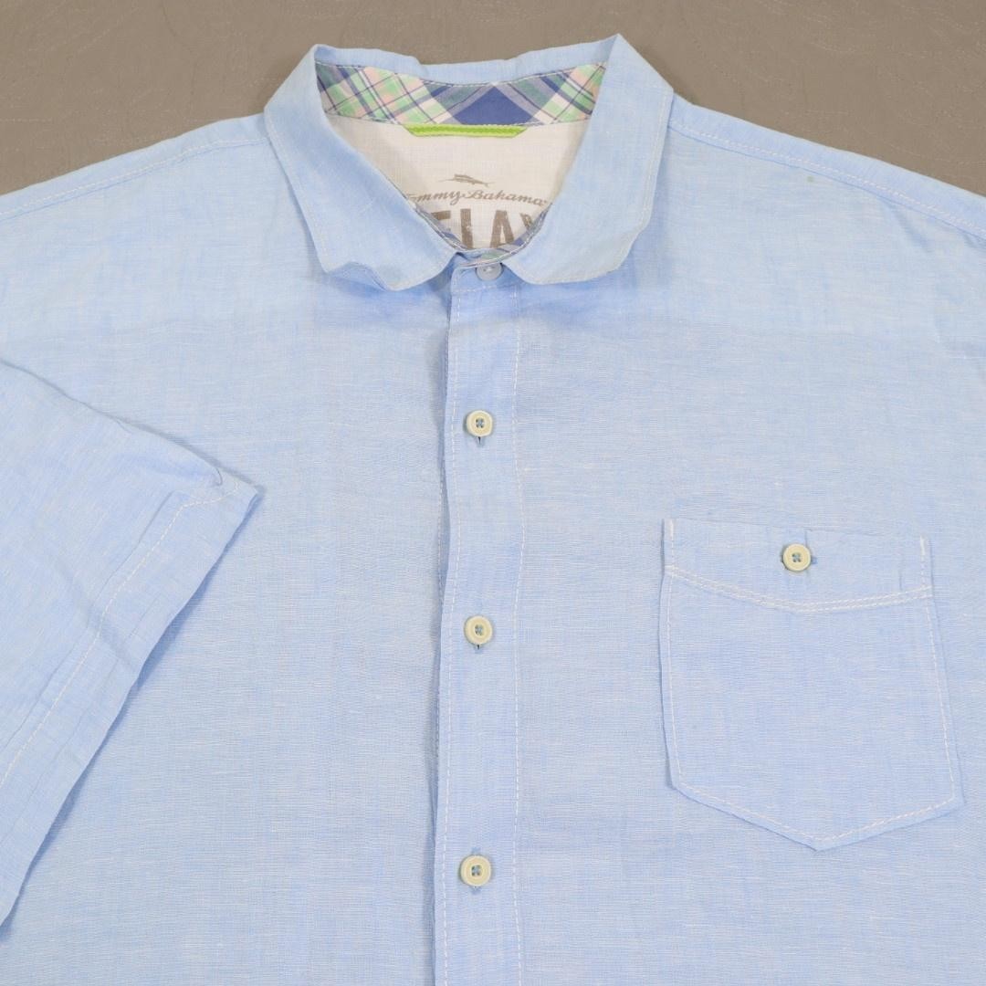 Tommy Bahama Shirt Mens 2XL Blue Linen Short Sleeve Relax Button Casual Woven