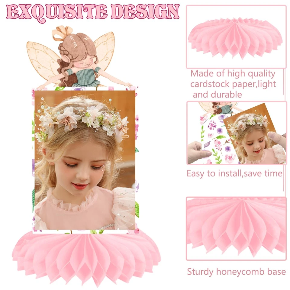 9 PCS Fairy Photo Honeycomb Centerpieces Fairy Party Birthday Table Decor - Image 3 of 4