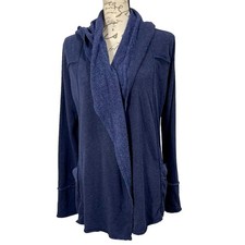 elan Navy Blue Hooded Open Draped Cardigan Sweater Cozy Boho Size Medium