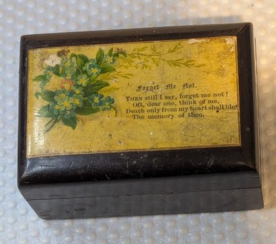 Vintage Holz Vergissmeinnicht Schmuck Andenken Box 7,5 x 5,5 cm