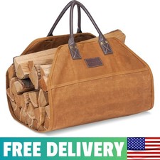 Firewood Carrier Waxed Canvas with Leather Handles, Wood Carrier for Firewood