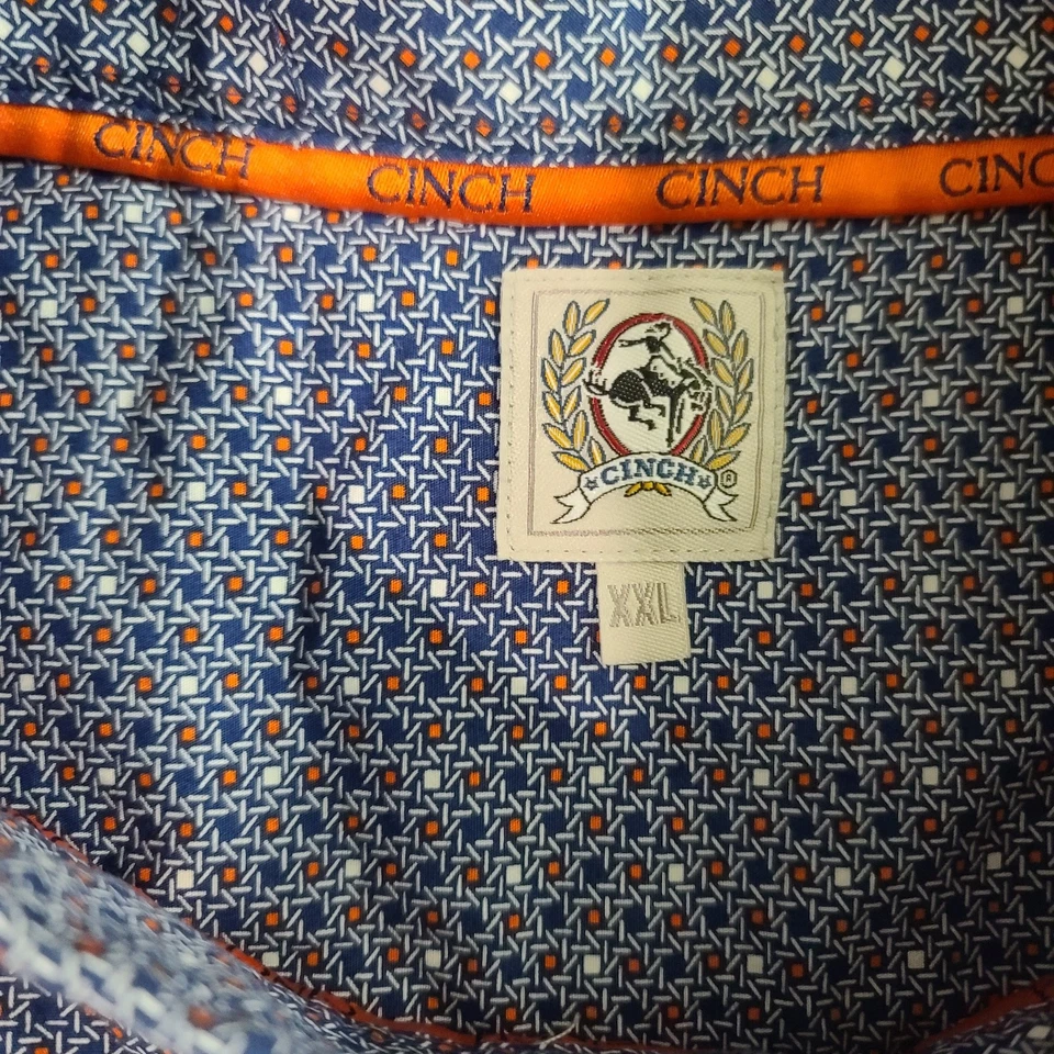 Cinch Men’s Long Sleeve Western Shirt XXL Blue Orange Geometric Button Front - Image 3 of 4
