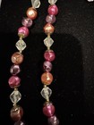 Vintage Double Strand Pink Purple & Clear Beaded Necklace with Pierced Earrings — photo 4