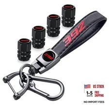 Tire Valve Stem Caps and Genuine Leather Car Keychain Keyring Compatible 392