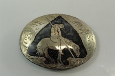 Vintage Belt Buckle Silversmith Collection Silvertone w/ Inlay End Of The Trail