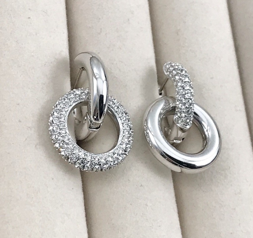 Swarovski Dextera Interlocking Hoop Earrings Rhod… - image 1