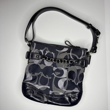 Coach Shoulder Bag Purse Moto Optic Metallic Chain Navy Blue Signature Jaquard