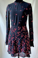 Reformation Black Floral Mini Dress S Bell Sleeve Romantic
