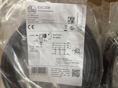 IFM EVC008 M12 Sensor Cable, 4-pin female cordset, 5m PUR cable