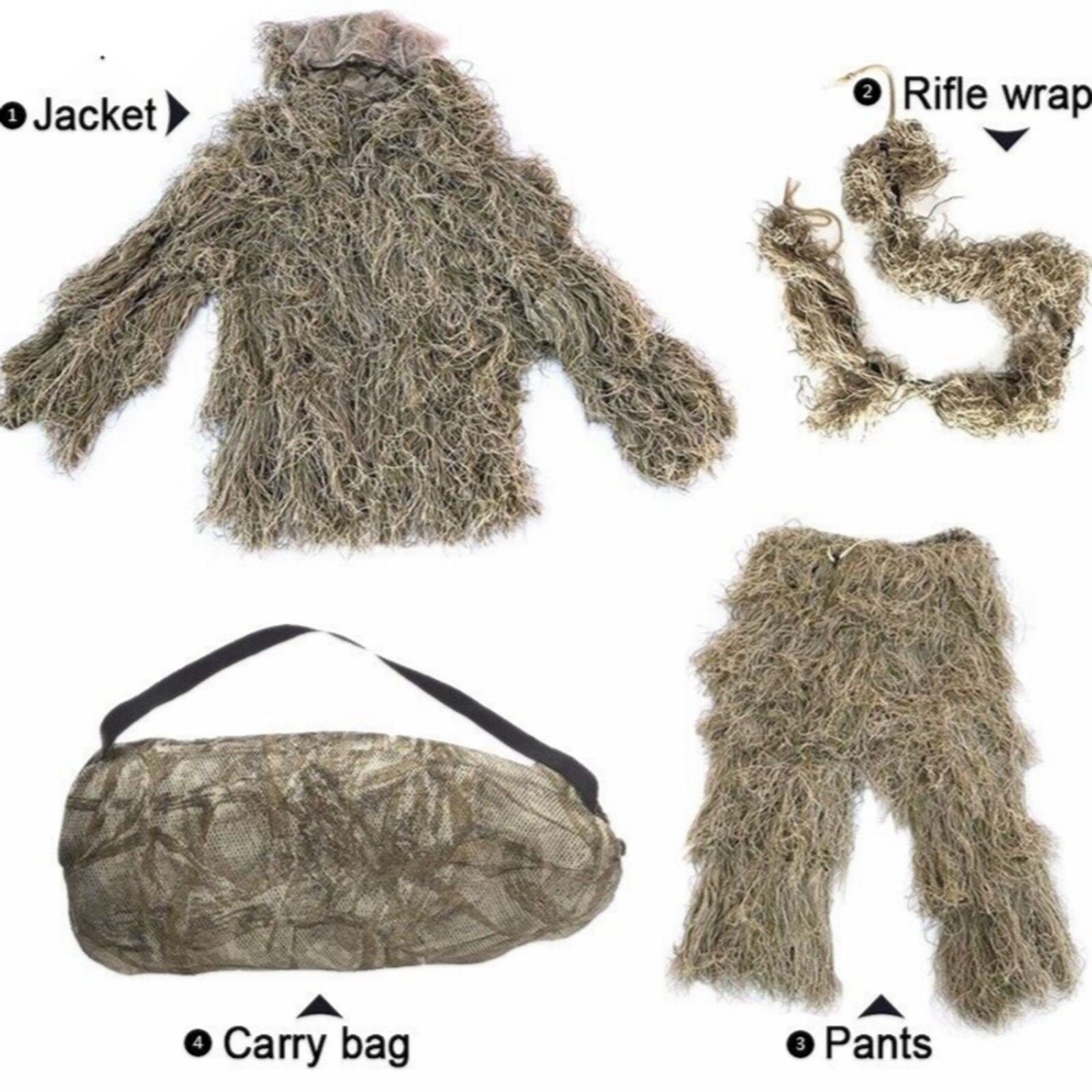 Tan Woodland Camouflage Ghillie Suit Sniper Desert  Fluff Hunting Set Tan Suits