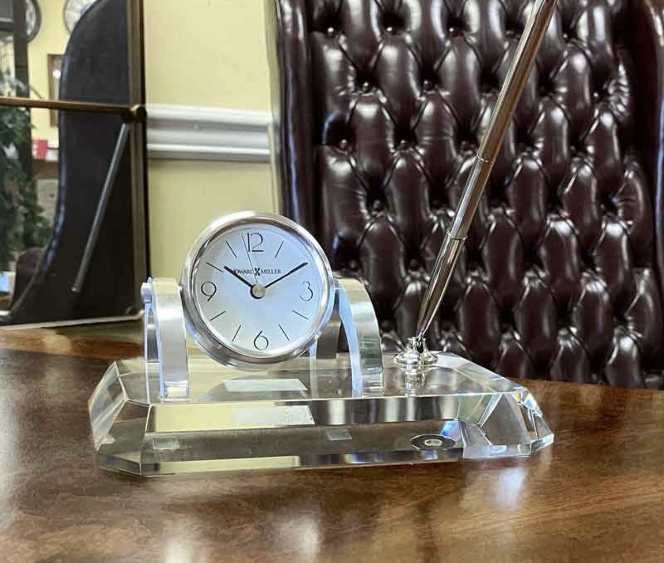Howard Miller Crystal Desk Clock & Pen Set Quartz Modern Executive Office