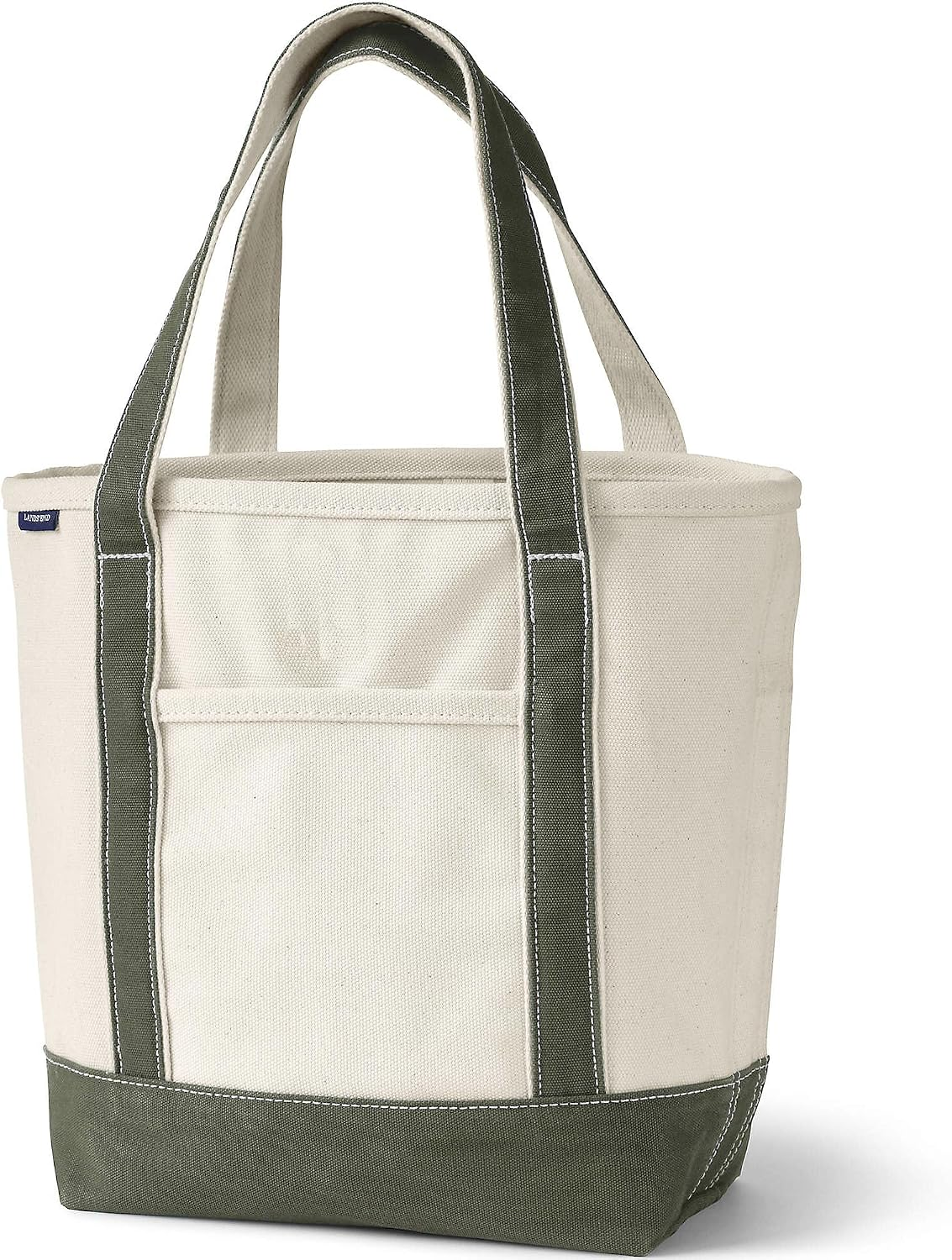 Open Top Canvas Tote Bag Medium Regular Handle Natural/Dark Olive Green