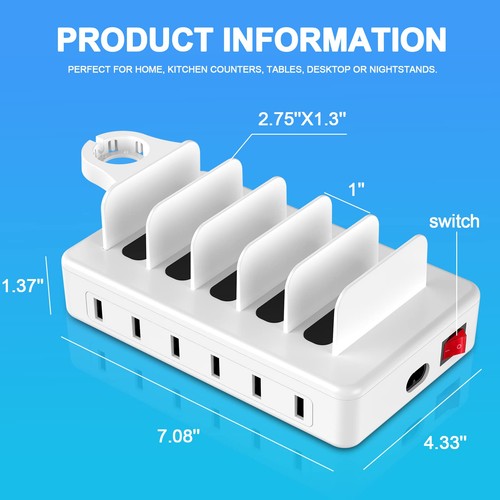 Charging Station for Multiple Devices, 50W 6 Ports Charging Dock with 6 Cable... - Picture 2 of 7
