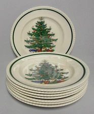 Bertson Cuthbertson CHRISTMAS TREE EMBOSSED SWIRL Dinner Plates SET OF 8 VINTAGE