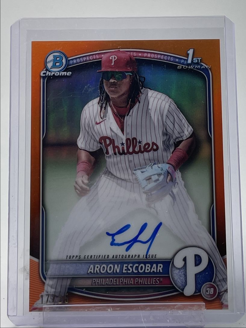 AROON ESCOBAR 2025 BOWMAN CHROME 1ST TRUE ORANGE REFRACTOR AUTO /25 Q3093