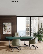 Set of Poltrona Frau Peek-a-Book | Desk + Poltrona Frau Downtown Chair in Tan