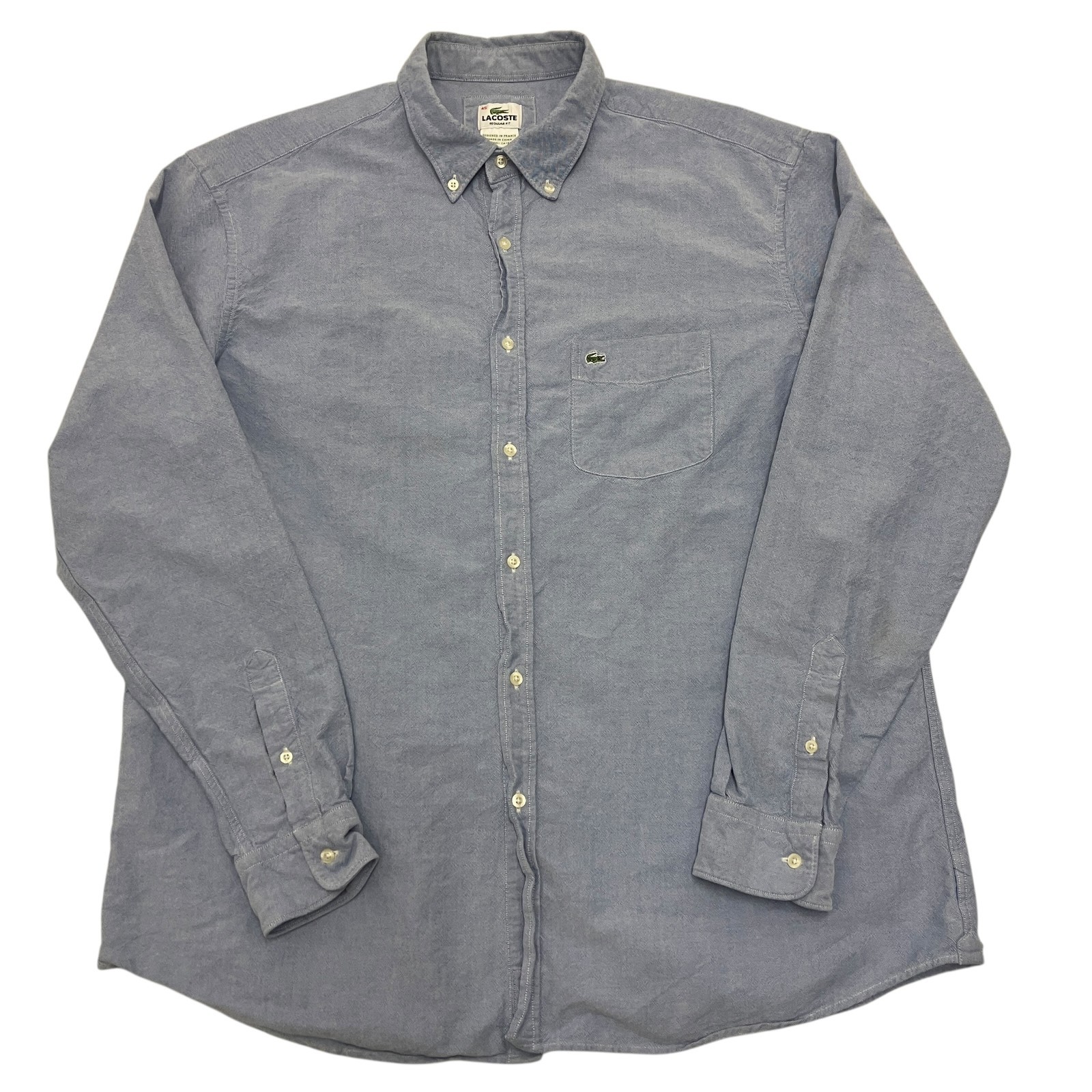 Lacoste Shirt Mens 45 Large Blue Button Down Long Sleeve Cotton