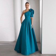 Elegant Mother of The Bride Dresses One Shoulder Flowers Simple A Line Satin