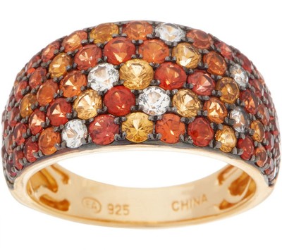 QVC Sterling Silver Pave Orange/White Sapphire Band Ring, Size 8