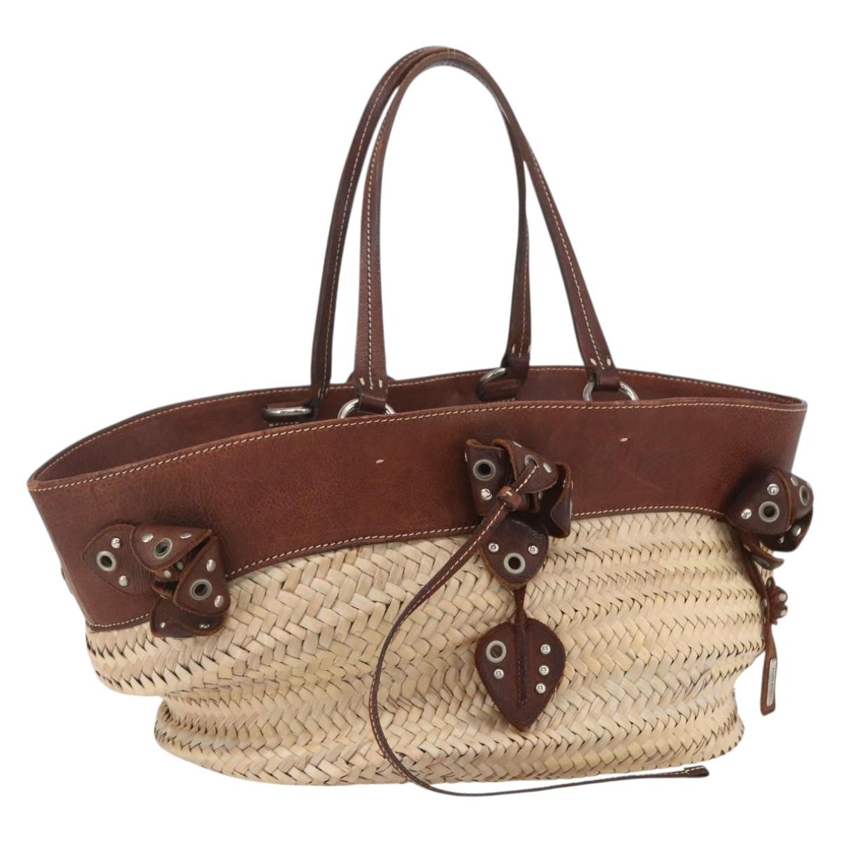 Miu Miu Hand Bag Raffia Beige Silver Auth 159300V | eBay