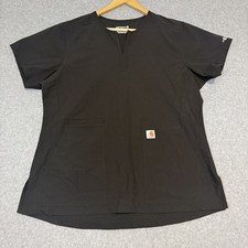 Carhartt Force Scrub Top Black Short Sleeve Notch V Neck Tunic Workwear SIZE L